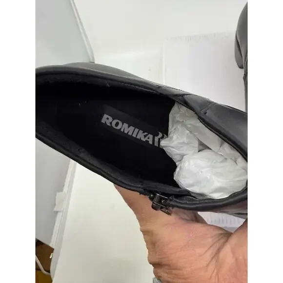 Romika Leather Ankle Loafer Shoes Block Heels Side Zipper Black Womens Size 37 - Picture 2 of 6